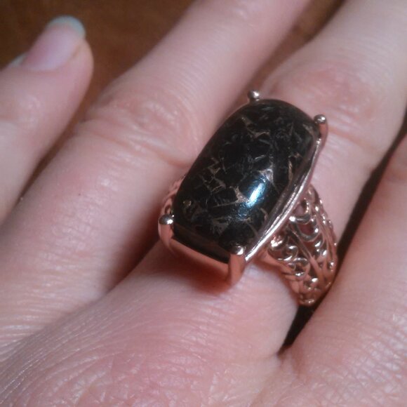 Matrix Silver Shungite 14K Rose Gold Over Copper Ring (Size 8) - Picture 1 of 10